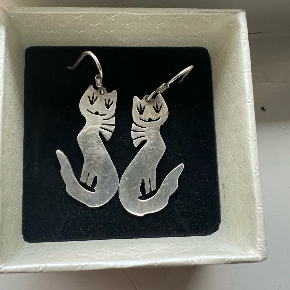 Sterling silver cat earrings